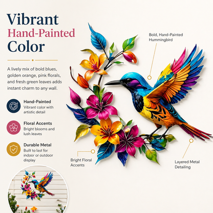 Hummingbird Bloom – metalen wanddecoratie