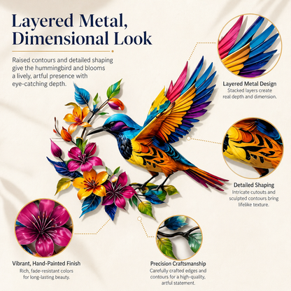 Hummingbird Bloom – metalen wanddecoratie