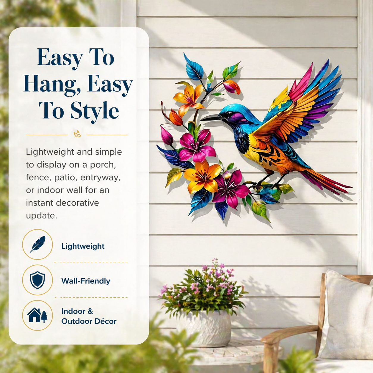 Hummingbird Bloom – metalen wanddecoratie