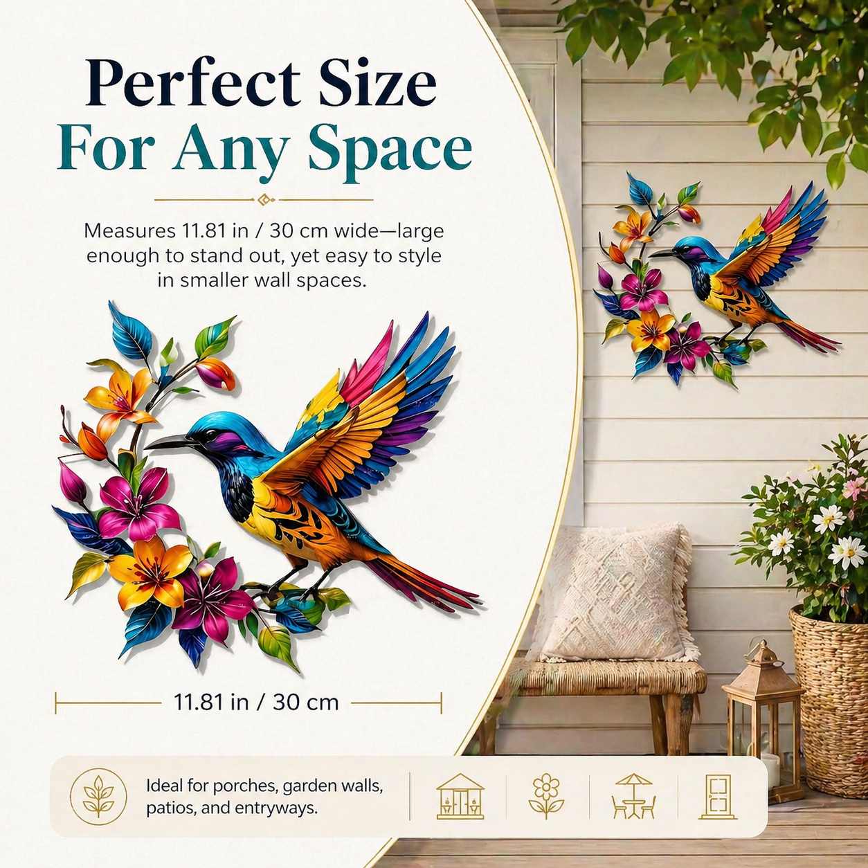 Hummingbird Bloom – metalen wanddecoratie