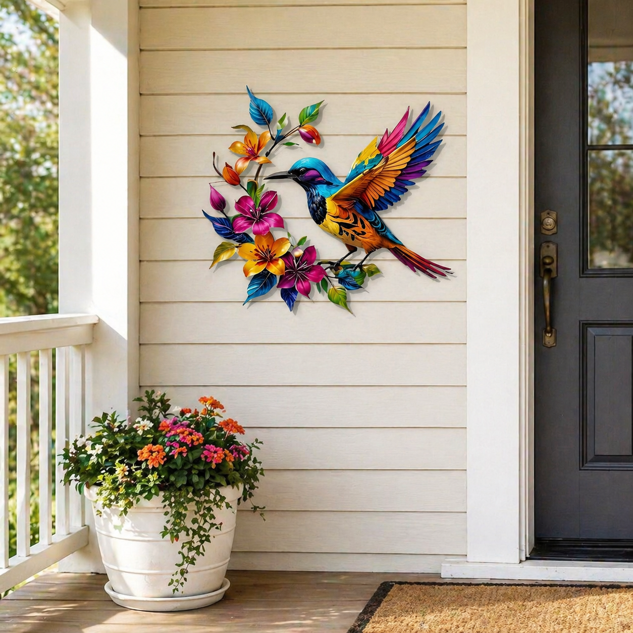 Hummingbird Bloom – metalen wanddecoratie