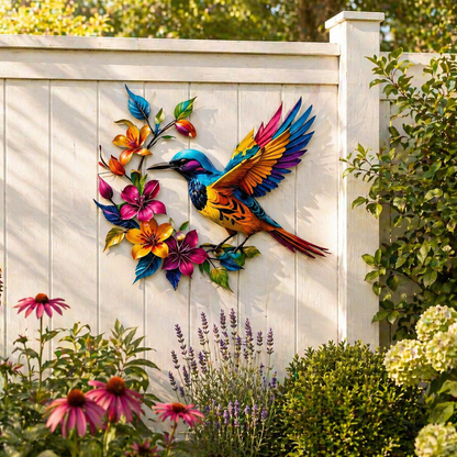 Hummingbird Bloom – metalen wanddecoratie