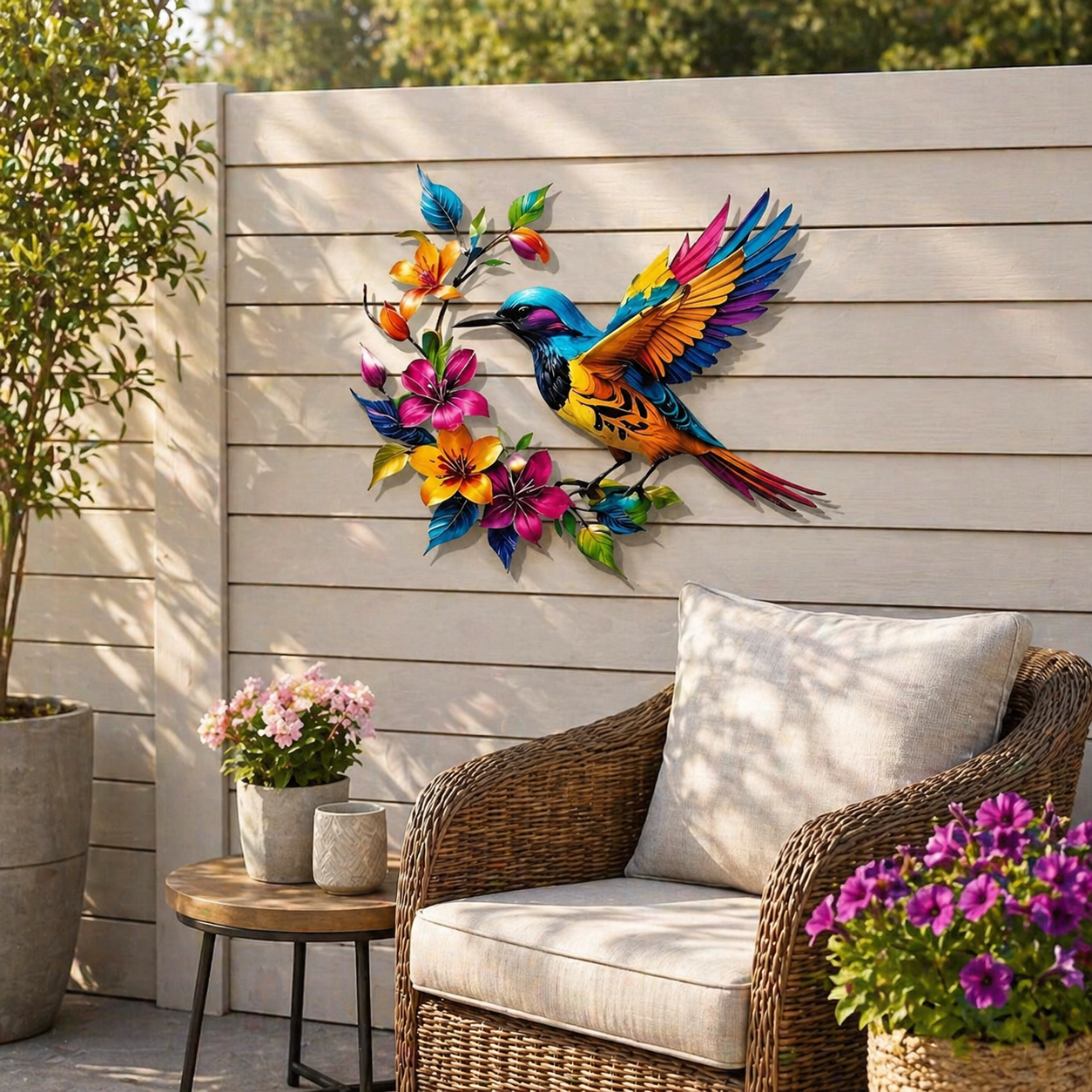 Hummingbird Bloom – metalen wanddecoratie