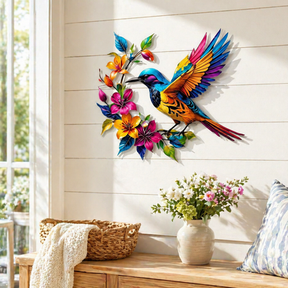 Hummingbird Bloom – metalen wanddecoratie