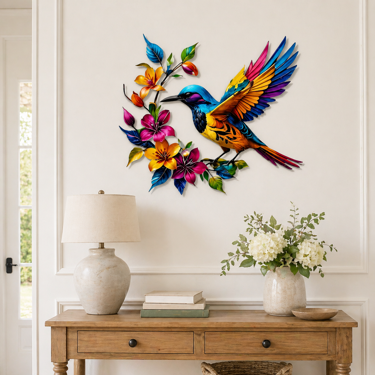 Hummingbird Bloom – metalen wanddecoratie