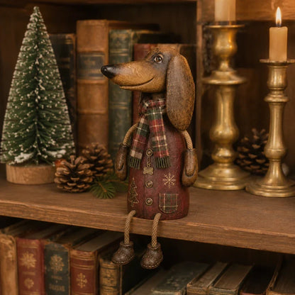 🎄 Vintage kerstfiguren van een teckel voor op de plank | Feestelijke hondendecoratie
