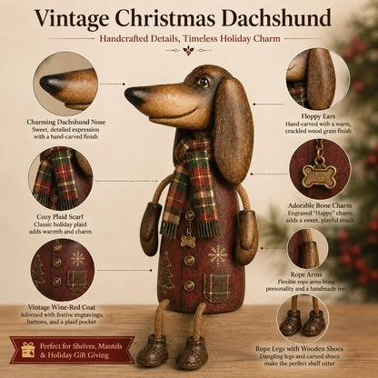 🎄 Vintage kerstfiguren van een teckel voor op de plank | Feestelijke hondendecoratie