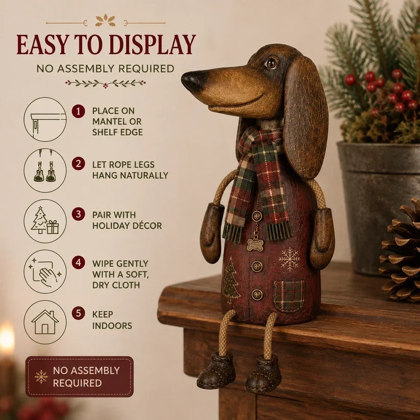 🎄 Vintage kerstfiguren van een teckel voor op de plank | Feestelijke hondendecoratie