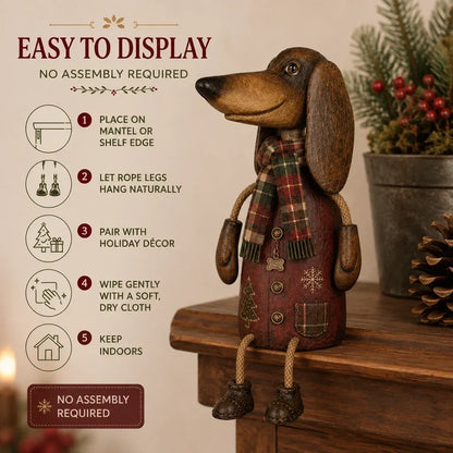 🎄 Vintage kerstfiguren van een teckel voor op de plank | Feestelijke hondendecoratie