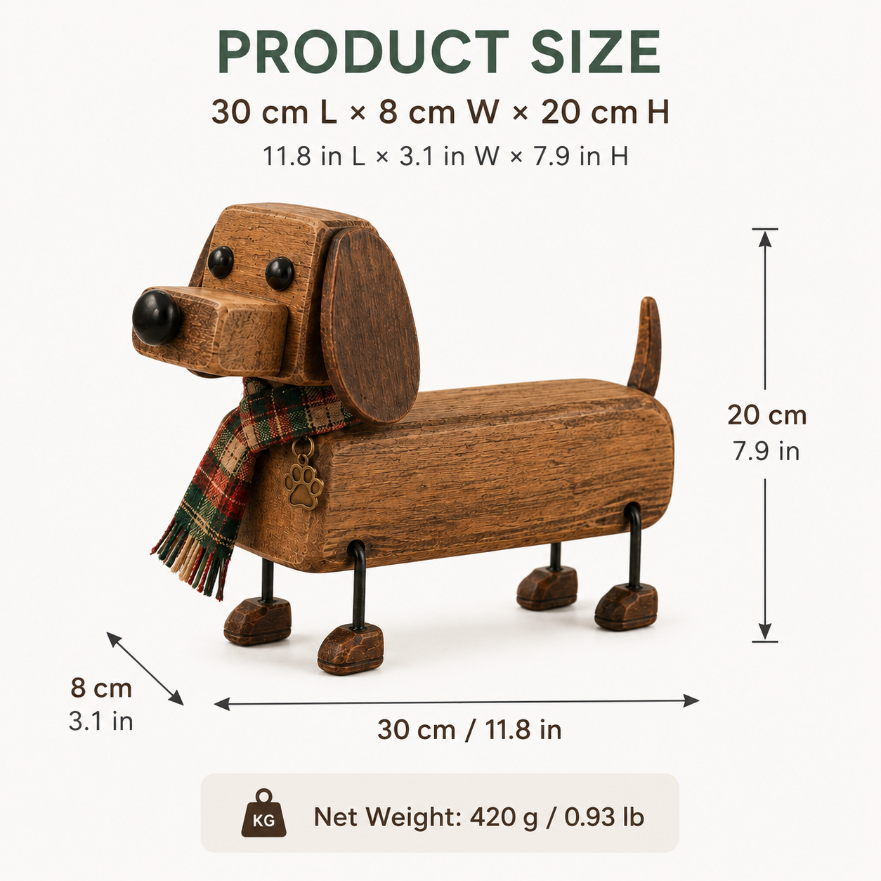 ✨Rustiek houten kerstfiguurtje in de vorm van een teckel
