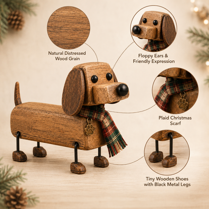 ✨Rustiek houten kerstfiguurtje in de vorm van een teckel