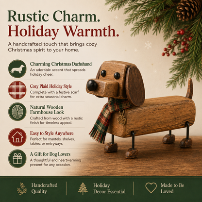 ✨Rustiek houten kerstfiguurtje in de vorm van een teckel