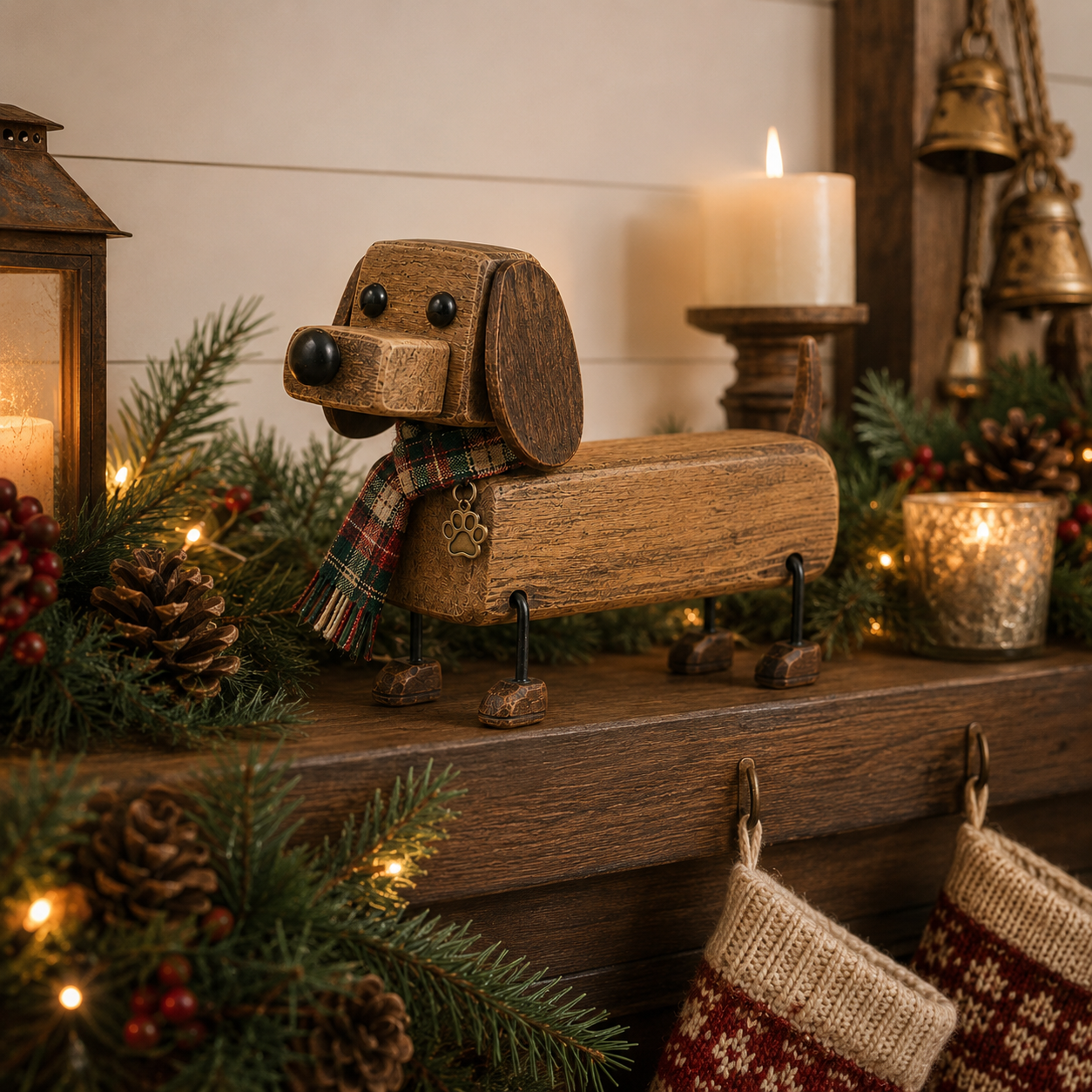 ✨Rustiek houten kerstfiguurtje in de vorm van een teckel