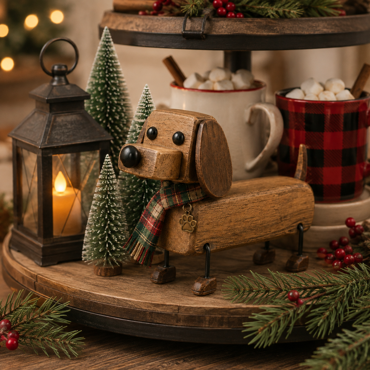 ✨Rustiek houten kerstfiguurtje in de vorm van een teckel