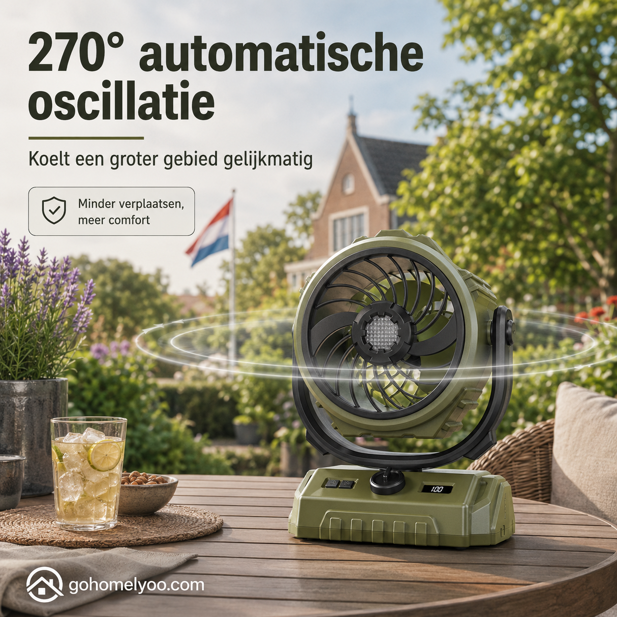 🌬️ 6-inch kampeerventilator met 100 snelheidsstanden – oscillerend, met ledverlichting, digitaal display en grote accu voor buiten en thuis
