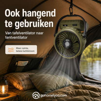 🌬️ 6-inch kampeerventilator met 100 snelheidsstanden – oscillerend, met ledverlichting, digitaal display en grote accu voor buiten en thuis