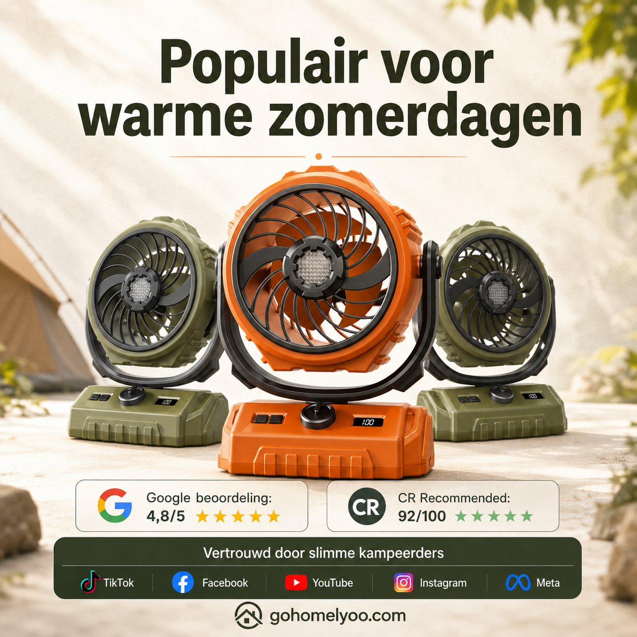 🌬️ 6-inch kampeerventilator met 100 snelheidsstanden – oscillerend, met ledverlichting, digitaal display en grote accu voor buiten en thuis