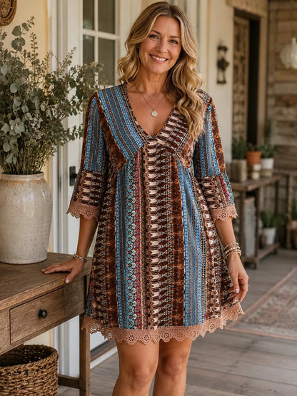 Vintage boho-tuniekjurk met V-hals