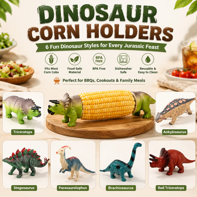 🦕⭐Nieuw in 2026⭐ Dinosaurus maïskolfhouders - Grappige maïskolfhouder voor kinderen en volwassenen met roestvrijstalen pinnen