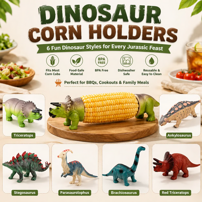 🦕⭐Nieuw in 2026⭐ Dinosaurus maïskolfhouders - Grappige maïskolfhouder voor kinderen en volwassenen met roestvrijstalen pinnen