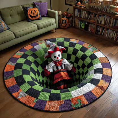 🎃3D-skelet met wervelmotief, gewatteerd, rond Halloween-vloerkleed