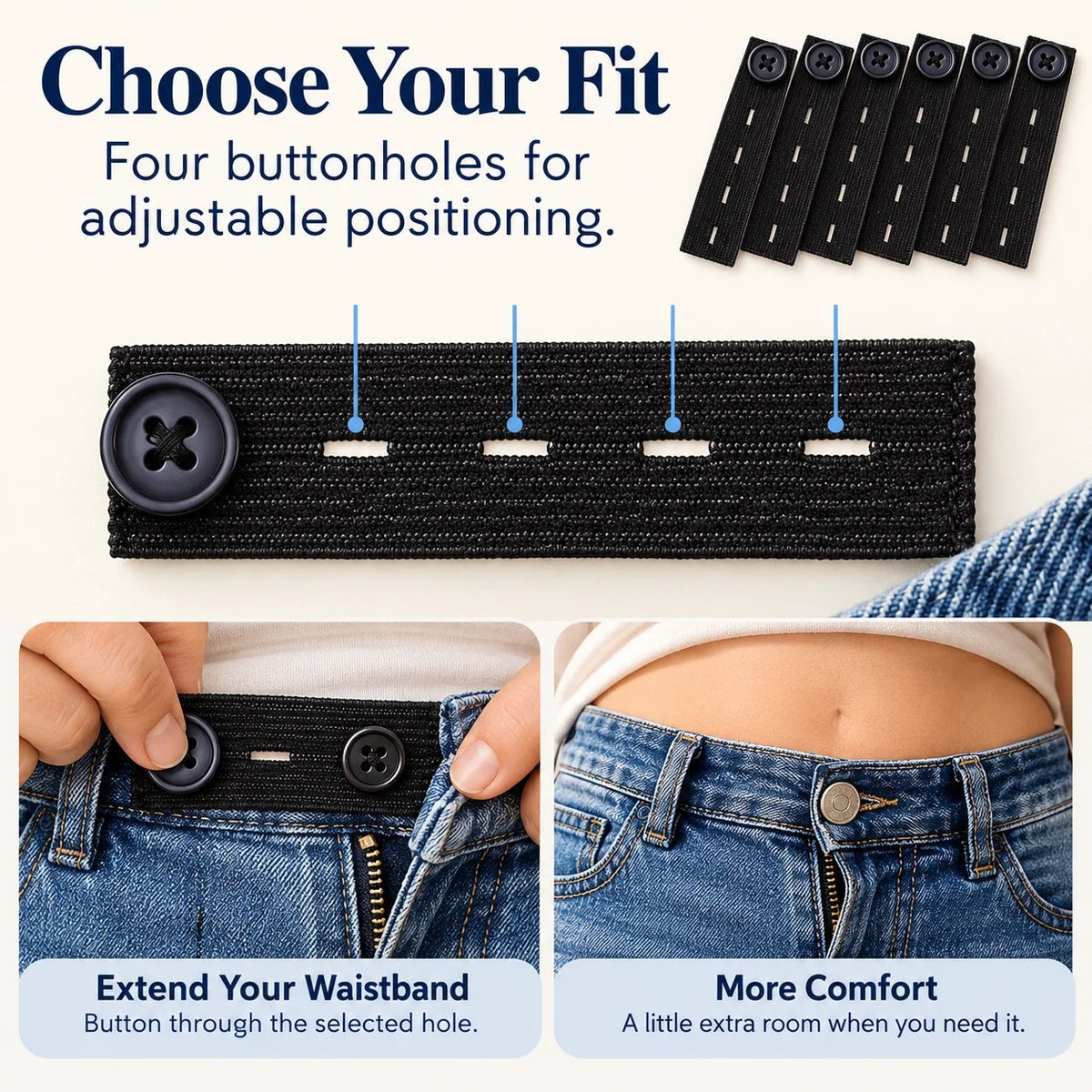 👖 Knopen voor het verlengen van een elastische tailleband – verstelbaar voor extra comfort, set van 6 stuks