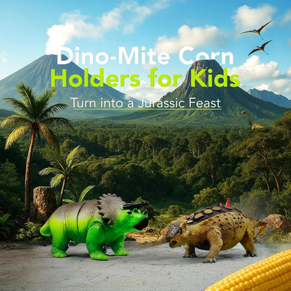 🦕⭐Nieuw in 2026⭐ Dinosaurus maïskolfhouders - Grappige maïskolfhouder voor kinderen en volwassenen met roestvrijstalen pinnen