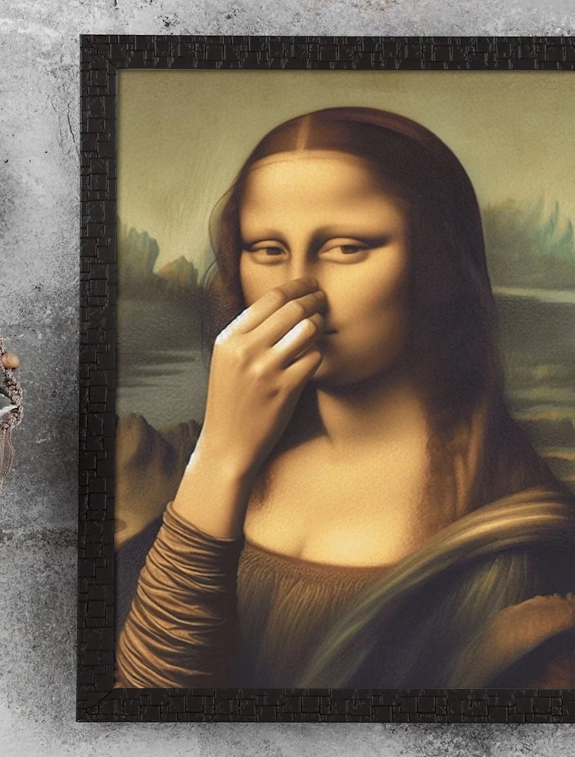 Artistieke decoratie die de Mona Lisa imiteert, leuke vintage decoratie voor de badkamer