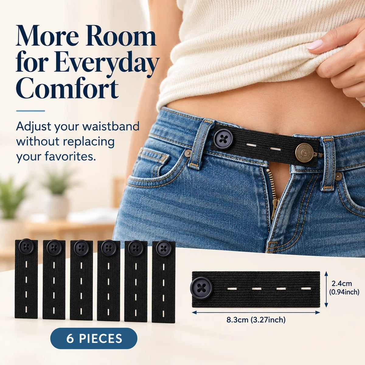 👖 Knopen voor het verlengen van een elastische tailleband – verstelbaar voor extra comfort, set van 6 stuks