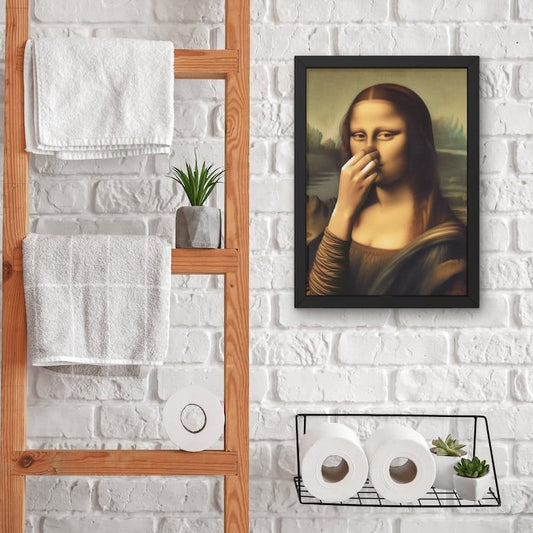 Artistieke decoratie die de Mona Lisa imiteert, leuke vintage decoratie voor de badkamer