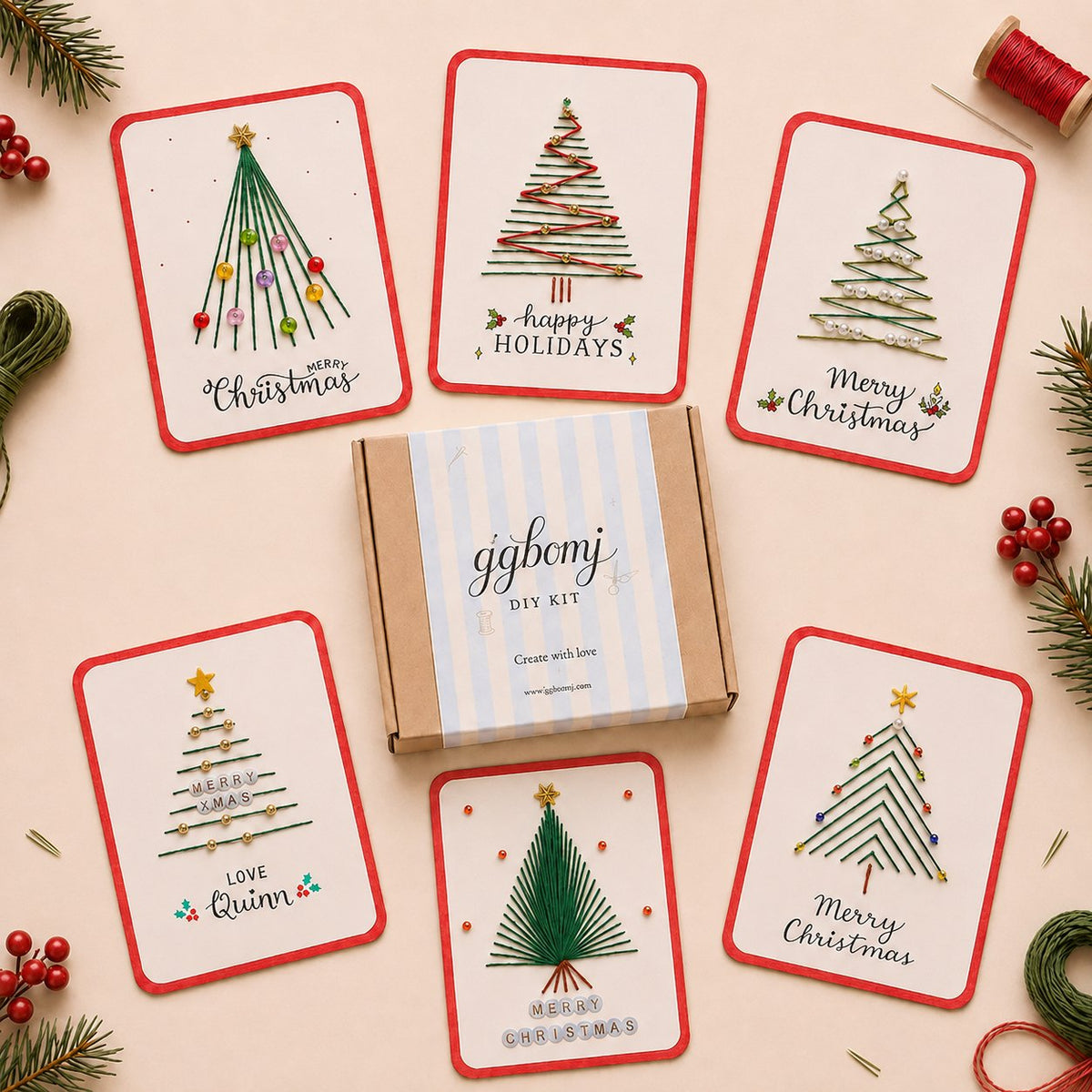 🎄🧵DIY-set voor een kerstkaart met string art