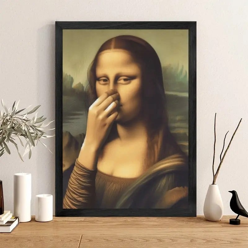 Artistieke decoratie die de Mona Lisa imiteert, leuke vintage decoratie voor de badkamer