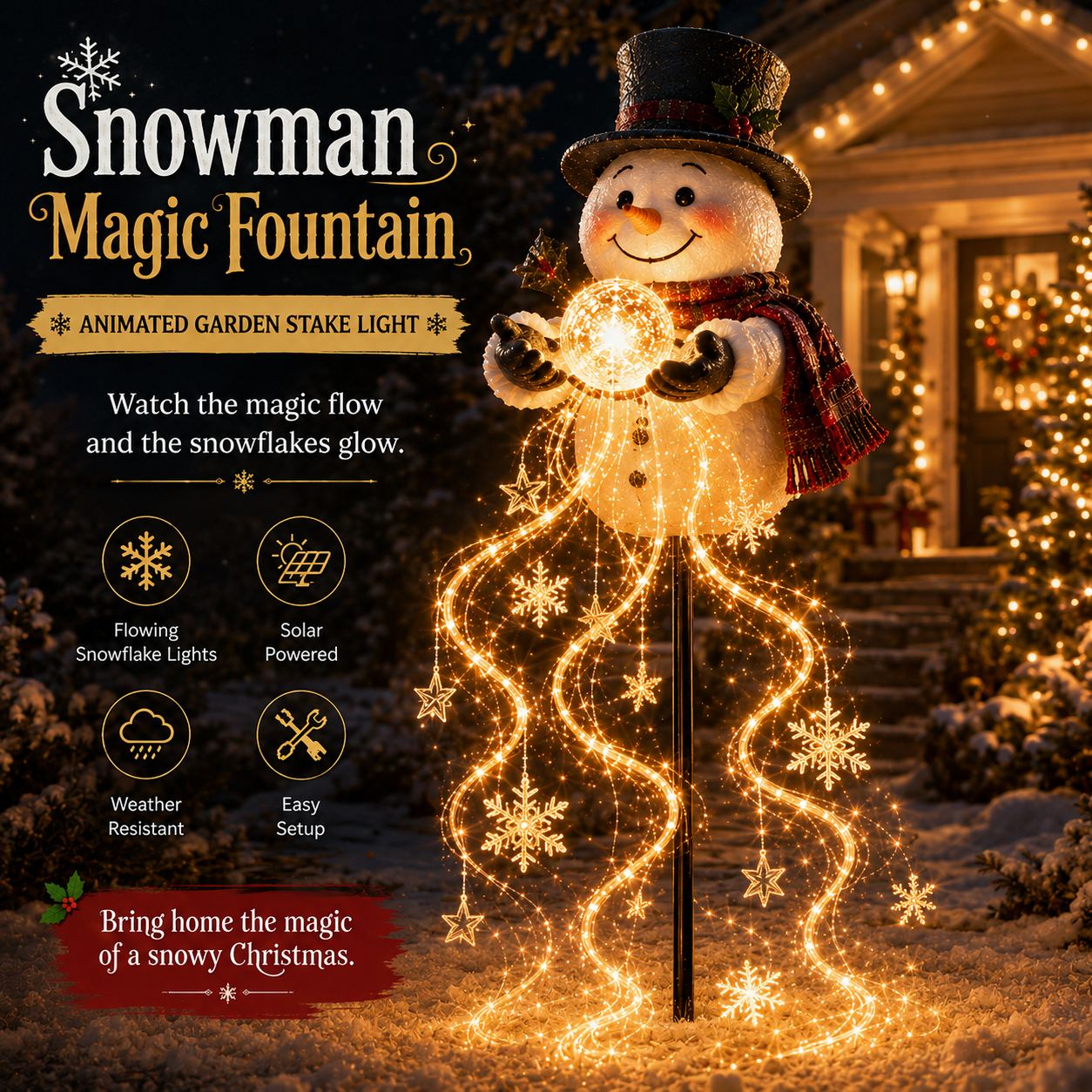 🎄49% KORTING🎄 Snowman Magic Fountain™ – LED-kerstverlichting voor in de tuin met vallende sneeuwvlokken❄️